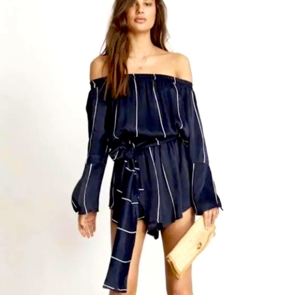 Faithful The Brand—Silk Navy and White Stripe Romper